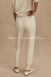 Ivory Marl Fleck Half-Zip Neck Long Sleeve Sweatshirt and Elastic Waist Pocket Jogger Set