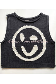 Always Happy Face Knit Unique Pattern Versatile Loose Tank Top