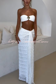 Fashion Metal Shell Embellished Sexy Bandeau and Elastic Tie Maxi Skirt Set