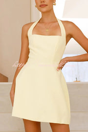 Solid Color Sleeveless Halterneck Backless Slim Fit Mini Dress