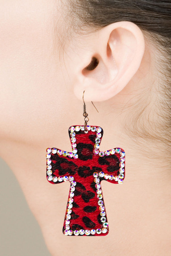 Exaggerated Cross Personality Leopard Print Earrings