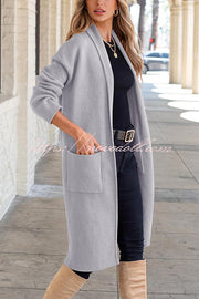 Solid Color Long-sleeved Casual Loose Pocket Mid-length Cardigan