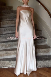 Satin Solid Color Elegant Strapless Slim Maxi Dress