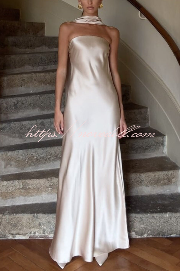 Satin Solid Color Elegant Strapless Slim Maxi Dress