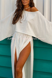 Seaside Leisure Linen Blend Solid Color Long Sleeve Loose Top