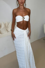Fashion Metal Shell Embellished Sexy Bandeau and Elastic Tie Maxi Skirt Set