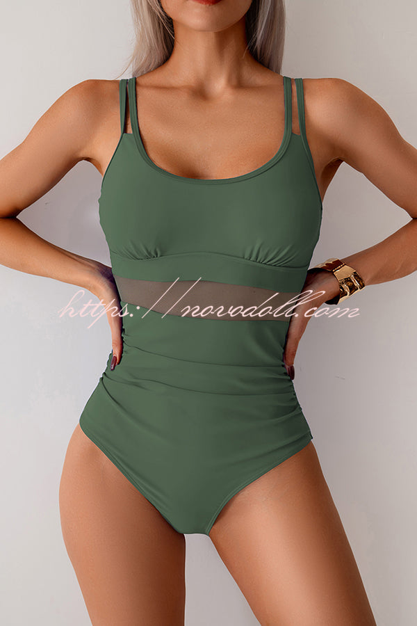 Fashion Waist Mesh Stretch One-piece Swimsuit