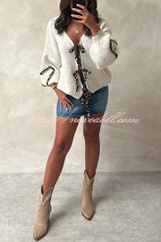 Fashionable Loose Long-sleeved Leopard Print Lace-up Knitted Sweater Cardigan