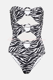 Marsie Zebra-print Ring Cutout Details Off Shoulder Stretch One-Piece Swimsuit