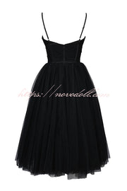 Royal Treatment Tulle Bows Detail Ruched Slip Midi Dress