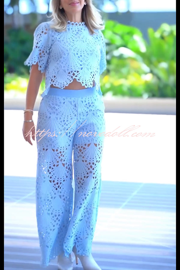 Eliose Scallop Cutout Embroidery Lace Short Sleeve Loose Top