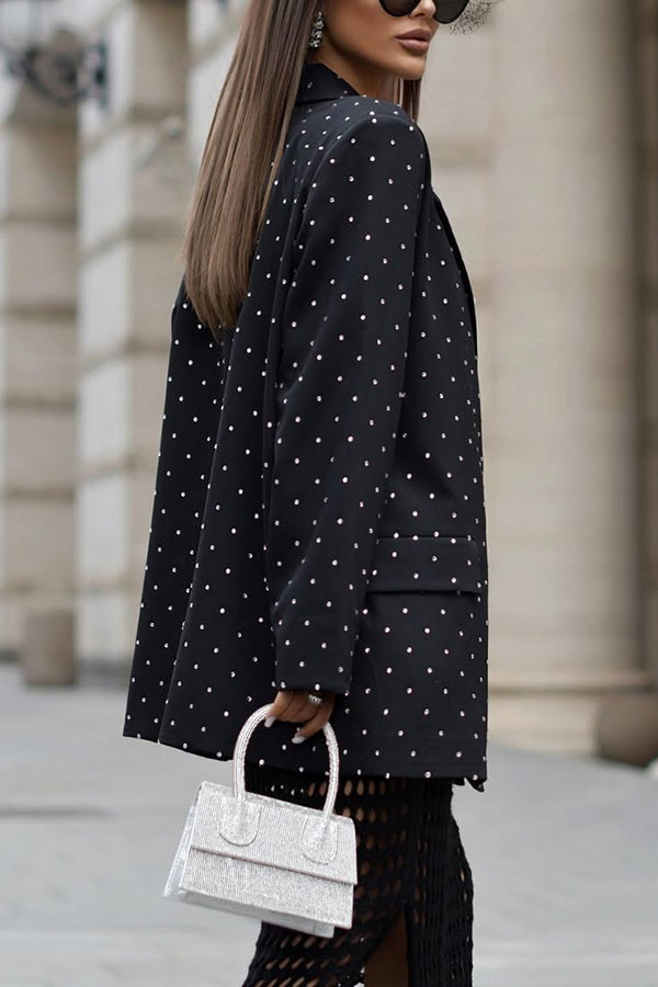 Fashionable Polka Dot Print Lapel Long-sleeved Loose Blazer