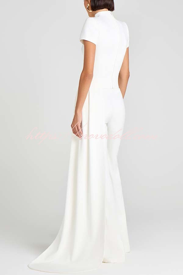 Pippa High Neck Short Sleeve Irregular Drape Hem Top and Elastic Waist Flare Pants Set