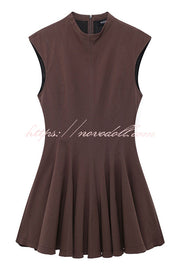 Solid Color Round Neck Sleeveless Waist Mini Dress