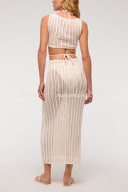 Beach Day Crochet Knit Cutout Waist Coverup Stretch Maxi Dress