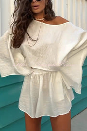 Seaside Leisure Linen Blend Solid Elastic Waist Loose Pocket Shorts