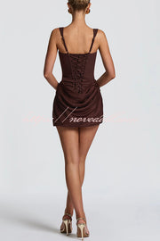 Cornelia Square Neck Back Lace-up Satin Drape Hem Mini Dress