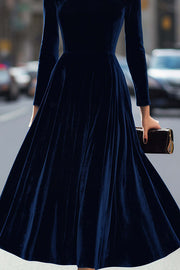 Solid Color Velvet Round Neck Long Sleeve High Waist Maxi Dress