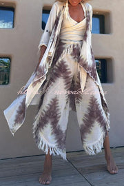 Katy Linen Blend Tie-dye Wrap Tie-up Tassel Trim Pants