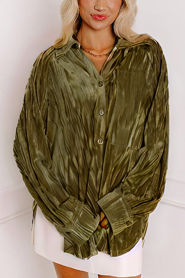 Solid Color Velvet Light-sensitive Drape Loose Shirt