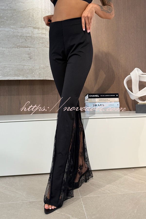 Dazzling Night High Waist Side Lace Hem Stretch Flare Pants