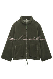 Solid Color Stitching High Collar Long Sleeve Loose Pocket Woolen Coat