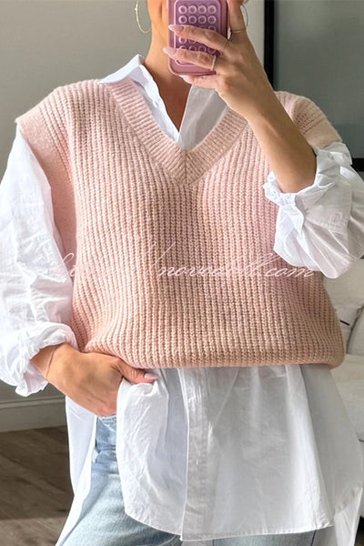 Solid Color V-neck Sleeveless Casual Loose Vest