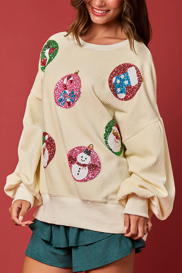 Christmas Egg Sequined Long Sleeve Loose Sweatshirt