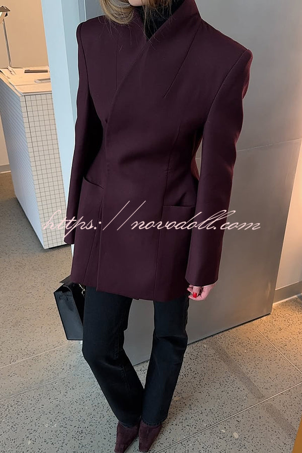 Solid Color Lapel Long Sleeve Casual Pocket Long Blazer