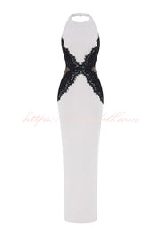 Sexy Halterneck Lace Paneled Backless Slim Maxi Dress
