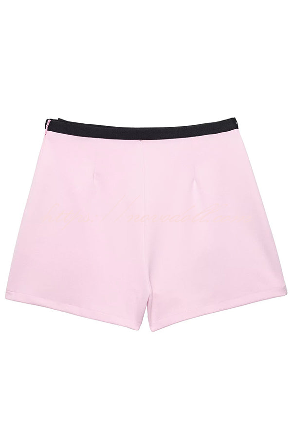 Fashionable Contrasting Bow-decorated Slit Shorts