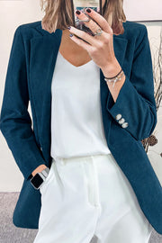 Solid Color Lapel Long Sleeve Button Casual Blazer