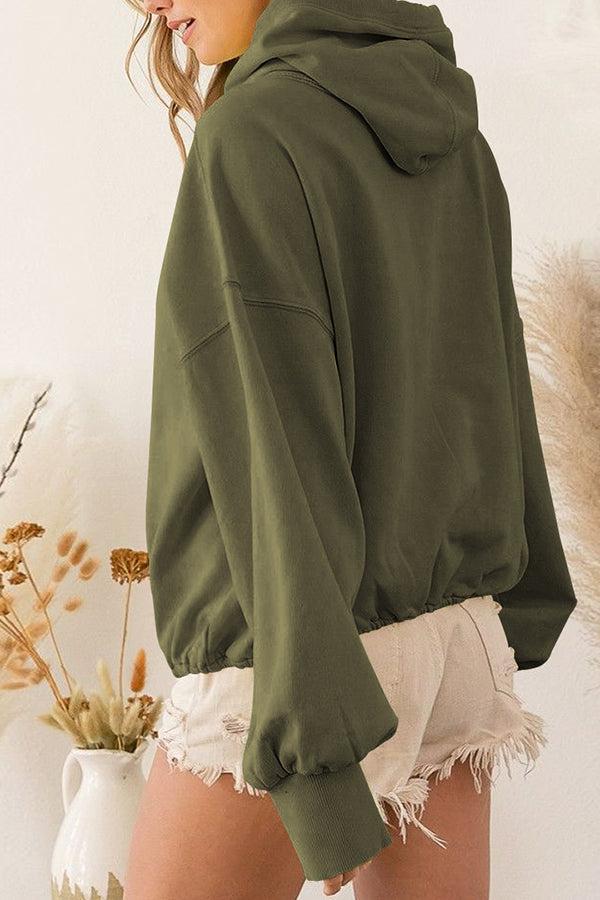 Front Pocket Zip Drawstring Long Sleeve Hoodie