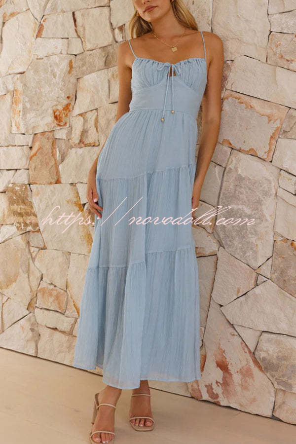 Solid Color Sleeveless Suspender Pleated Back Maxi Dress