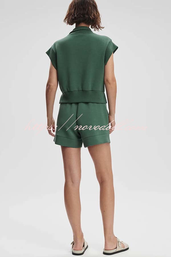 Buttery Touch Half-Zip Short Sleeve Sweatshirt and Elastic Waist Pocket Casual Shorts Set