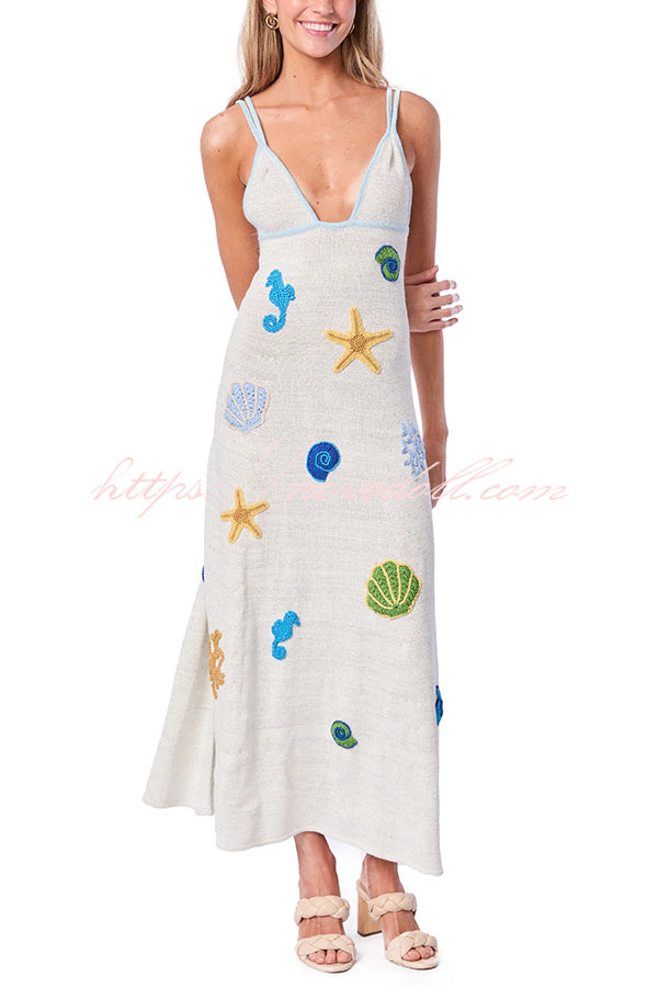 Beach Shell Printed Sling Vacation Style Loose Maxi Dress