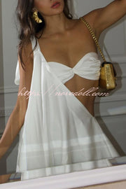 Antari Pleated Tube Top One Shoulder Tie-up Vacation Mini Dress