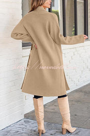 Solid Color Long-sleeved Casual Loose Pocket Mid-length Cardigan
