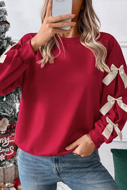 Christmas Bow-decorated Round-neck Long-sleeved Loose Sweatshirt