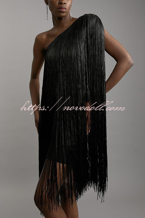 Fashion One-shoulder Slim-fit Elegant Tassel Mini Dress
