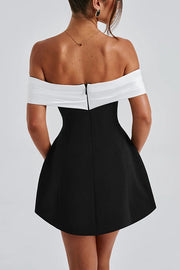 Sexy Contrast Off-the-shoulder Bow-embellished Mini Dress