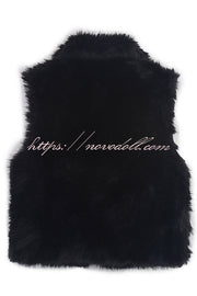Stylish Collared Sleeveless Short Faux Fur Vest