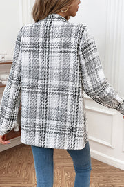 Start The Day Plaid Lapel Button Long Sleeve Pocketed Casual Coat