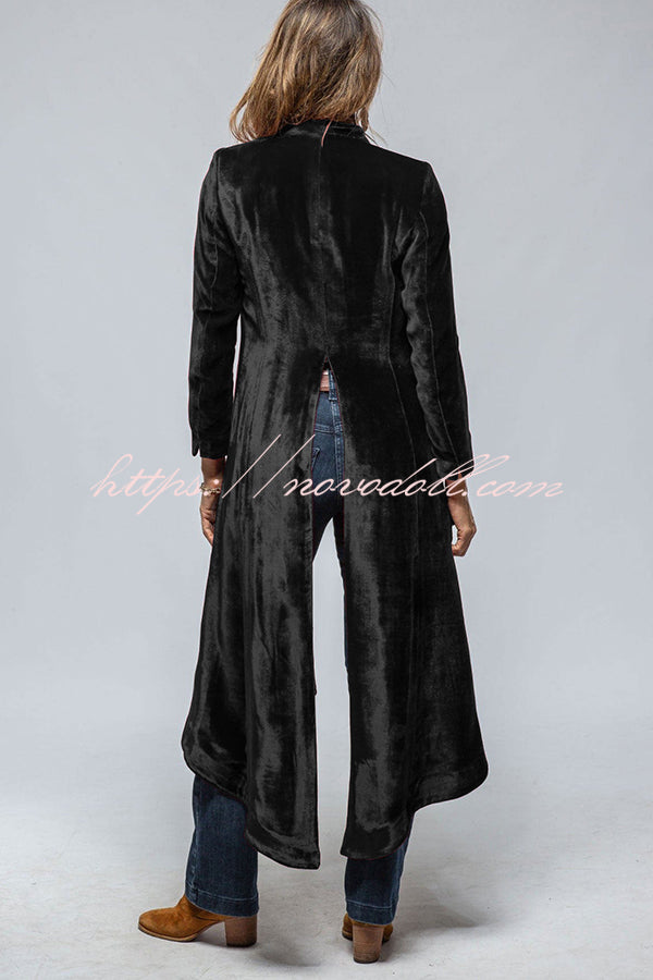 Vintage Velvet Long Loose Pocket Slit Coat