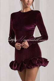 Solid Color Velvet Slim-fit Long-sleeved Mini Dress