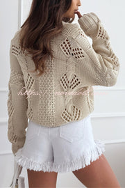 Fashion Hollow Long Sleeve V-neck Button Loose Knitted Cardigan