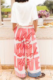 Unique Printed Elastic Waist Pocket Vacation Casual Wide Leg Pants