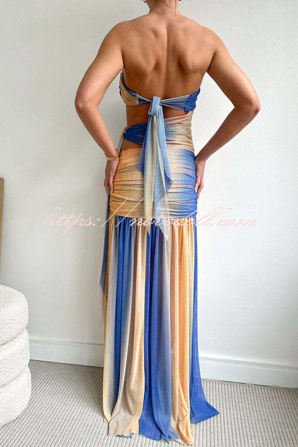 Marine Muse Gradient Mesh Starfish Decoration Hollow Stretch Maxi Dress