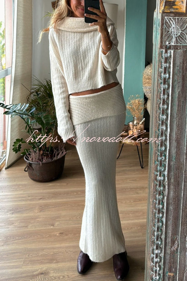 Luka Ribbed Knit Off Shoulder Long Sleeve Sweater and Stretch Maxi Skirt Set