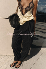 Versatile and Elegant Items Lace Petal Trim Cutout V-neck Slip Loose Tank